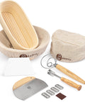 Bread Making Kit Includes 10" Round & 11" Oval Rattan Proofing Baskets, Bread Lame, Bowl Scraper, Dough Scraper, Danish Whisk and Linen Liner - Perfect Sourdough Kit